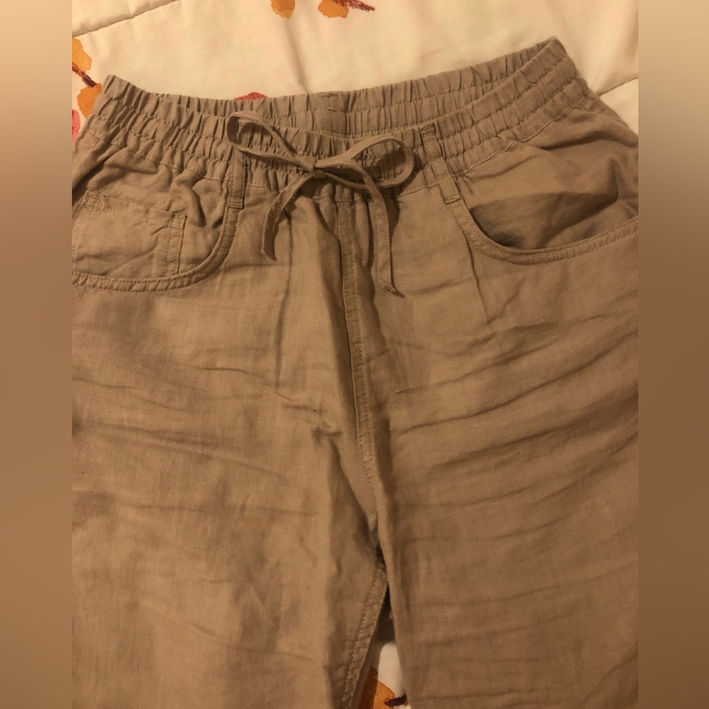 Zara linen Beige Elastic Waist Pants